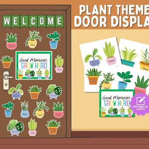 Plant Theme Botanical Welcome Back to School Classroom Door Decor & Bulletin Board With Editable Student Names