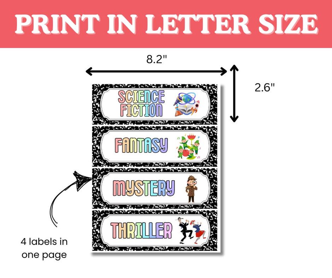 Classroom Library Labels by Genre & Topic for Book Bins and Bookshelves ...