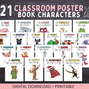 Primäre Buchfigur Affirmationen - druckbare positive Zitat Poster für Kinder, Kinderbuchfigur Galerie-Wandposterpaket,