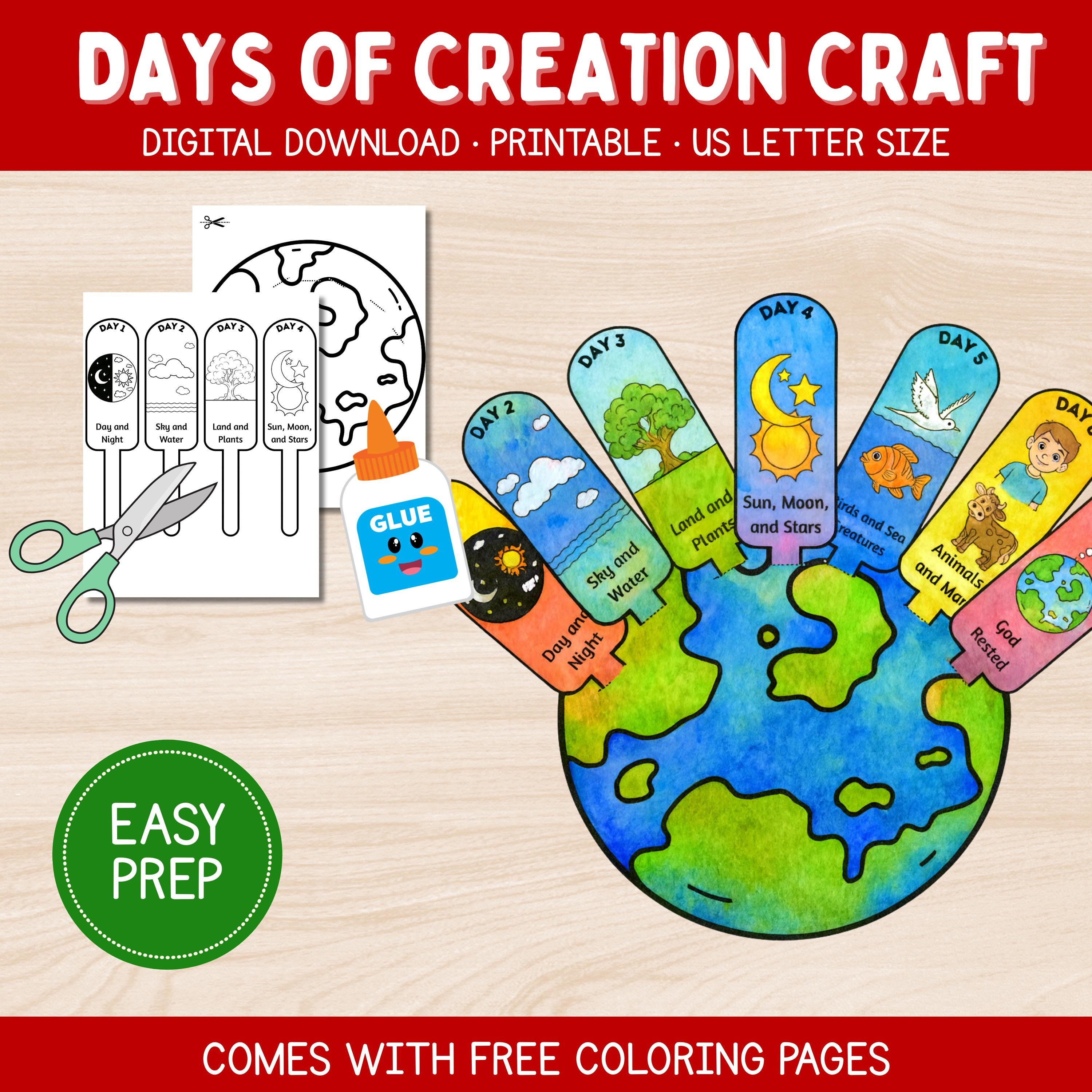 The Creation Craft Bible Story Coloring Activity for Kids God's 7 Days ...