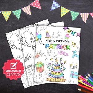 Happy Birthday Coloring Card DIGITAL | Colouring Greeting Card for Kids | Instant Download | EDITABLE Printable File Download