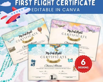 Meine ersten Flug Zertifikate Kleinkind Auszeichnung Überraschung Urlaub Geschenk Vorlage Sofortiger Download Selbst bearbeitbare Vorlage, druckbare Kinder