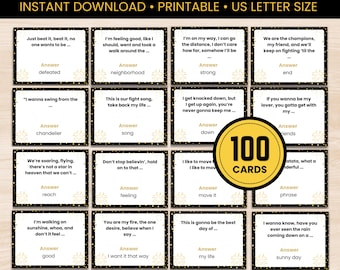 Finish the Lyrics Game Famous Songs Trivia Printable Music Party Game Family Night Activity Instant Download New Year, Christmas Party Games