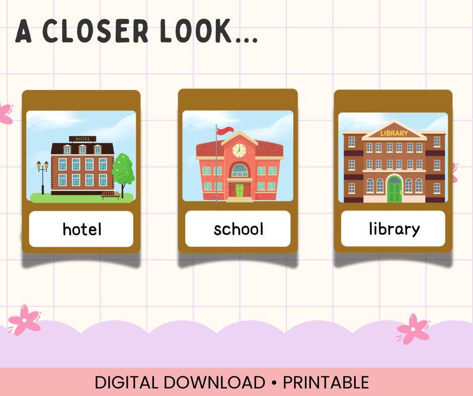 Places in Town Flashcards for Kids: Visual Learning (digital Download ...