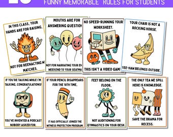 Funny Classroom Rules Poster Set | Gen Alpha Slang Decor for Middle School | Retro Cringe Classroom Management Signs for Teens | Gen Z Rules