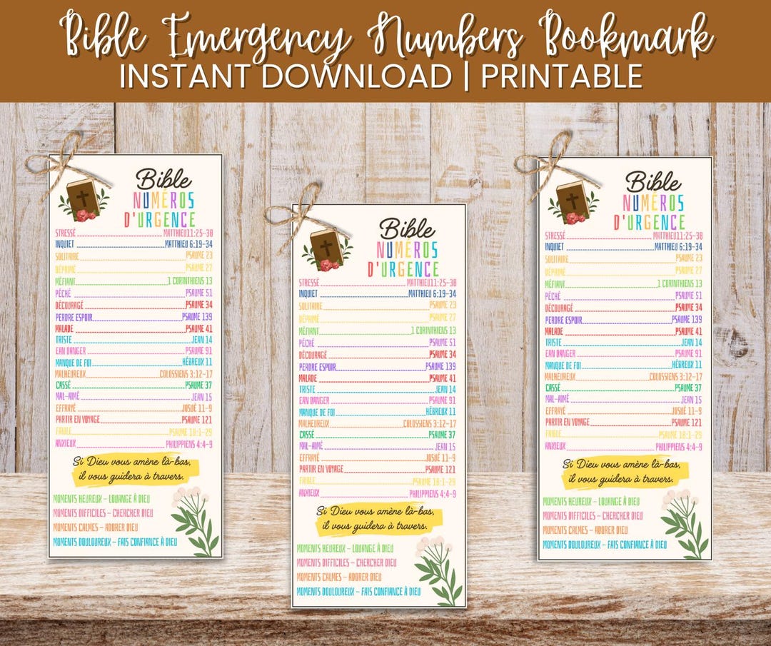 French Bible Bookmarks Bible Emergency Numbers Bookmark Emergency Bible ...