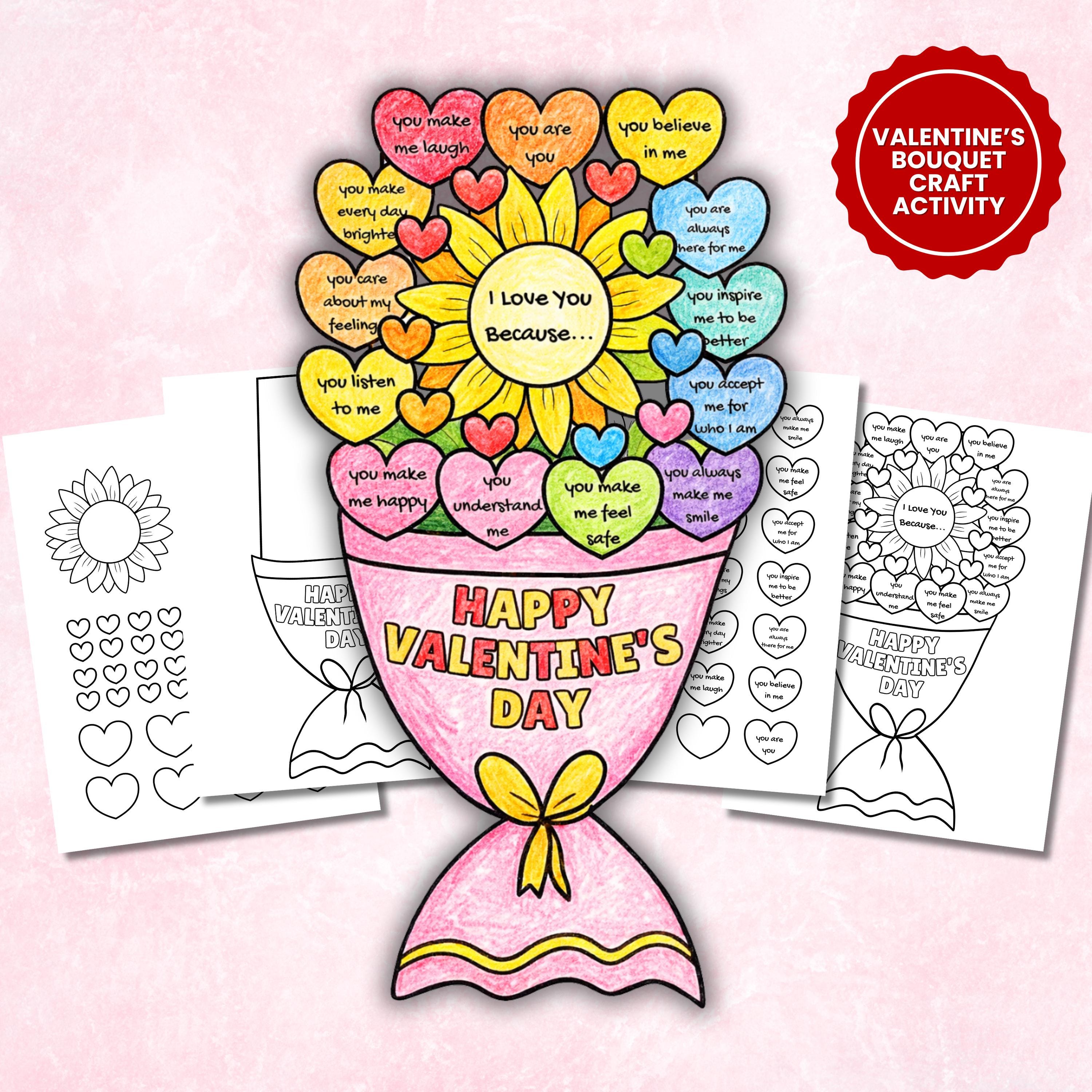 Valentine’s Day Craft Printable for Kids | Heart Bouquet Gift | Reasons ...