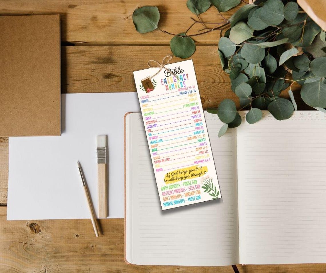 Bible Emergency Numbers Bookmark Printable Emergency Bible Verse ...