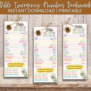 Marque-page imprimable de versets bibliques en espagnol | Numéros d'urgence bibliques | Marque-page biblique inspiré de la foi | Cadeau d'encouragement spirituel