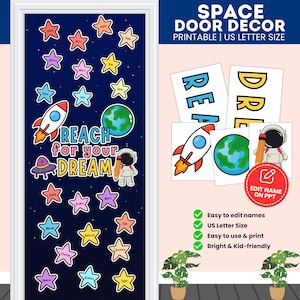 Ruimtedeurweergave voor klaslokaal Bewerkbare naamlabels Afdrukbare deurdecoratieset of prikbordkit