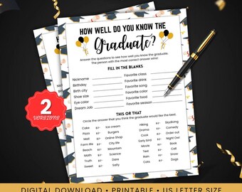 Who Knows The Graduate Best, Graduation Party Game, How Well Do You Know the Graduate, Graduation Printable, Graduation Games, Graduation