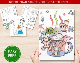 3D Cocoa Mug Cut and Paste Paper Craft: Winter Kids Activity (Printable PDF)
