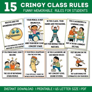 Juego de carteles divertidos con reglas para el aula / Decoración con jerga de la Generación Alfa para la escuela secundaria / Letreros retro y vergonzosos para la gestión del aula para adolescentes / Reglas de la Generación Z