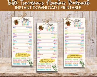 Segnalibro con numeri di emergenza della Bibbia, segnalibro con versetti biblici di emergenza stampabili, numeri di telefono dei versetti biblici delle Scritture