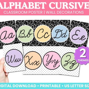 Alphabet Posters and Cursive Alphabet Posters for Composition Notebook Decor & Pastel Classroom Decor