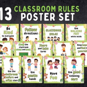 Classroom Rules Poster Set: 16-Piece Behavior Guidelines (PDF Download)