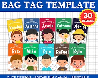 Kids Bag Tag Template | Editable School & Luggage Tags in Canva | Personalized Printable Design