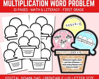 Multiplication Word Problem Worksheets for Kids – Math Practice Activities, 1st Grade Learning Printables, Classroom Resource