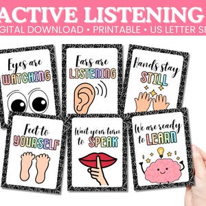 Active Listening Classroom Poster | Printable Composition Notebook Theme | Positive Classroom Decor