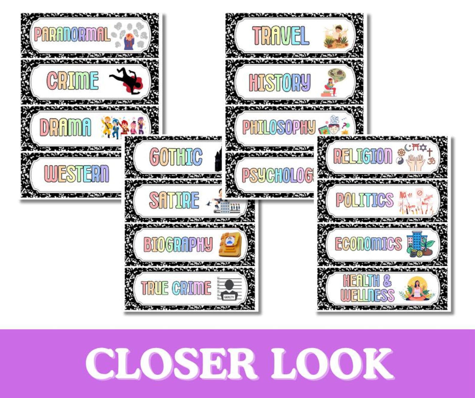 Classroom Library Labels by Genre & Topic for Book Bins and Bookshelves ...