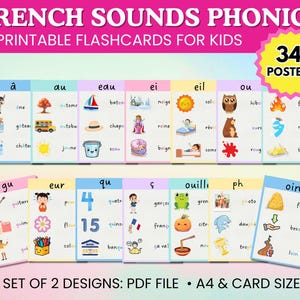 French Phonics Flashcards for Kids | 34 Educational Flashcards for the Classroom | Learn French Sounds | Les Phonétiques en Français