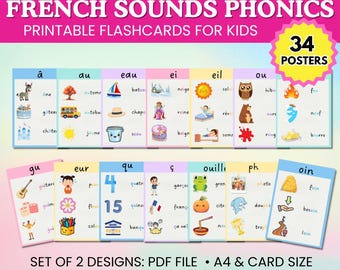 French Phonics Flashcards for Kids | 34 Educational Flashcards for the Classroom | Learn French Sounds | Les Phonétiques en Français