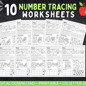 Number Tracing 1-10 Worksheets | Preschool & Kindergarten Handwriting Practice | Printable Learning Numbers Activity | Instant Download