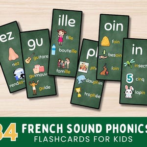 Flashcards de phonétique française pour enfants | 34 cartes-éclair éducatives pour la classe | Apprendre le français | Les Phonétiques in English