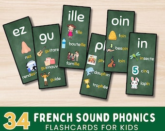 French Phonics Flashcards for Kids | 34 Educational Flashcards for the Classroom | Learn French Sounds | Les Phonétiques en Français