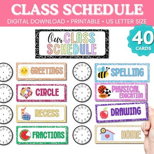 Printable Classroom Schedule | Pastel Montessori Daily Visual Timetable for Kids | Digital Download