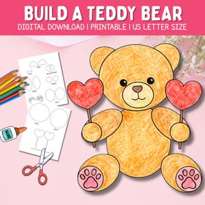 Teddy Bear Valentine Craft Printable | Cut and Paste Preschool Activity ...