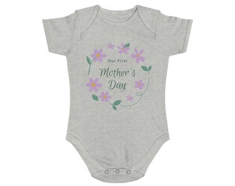 Our first Mother's Day - Short Sleeve Baby Bodysuit - Perfect gift for new mum