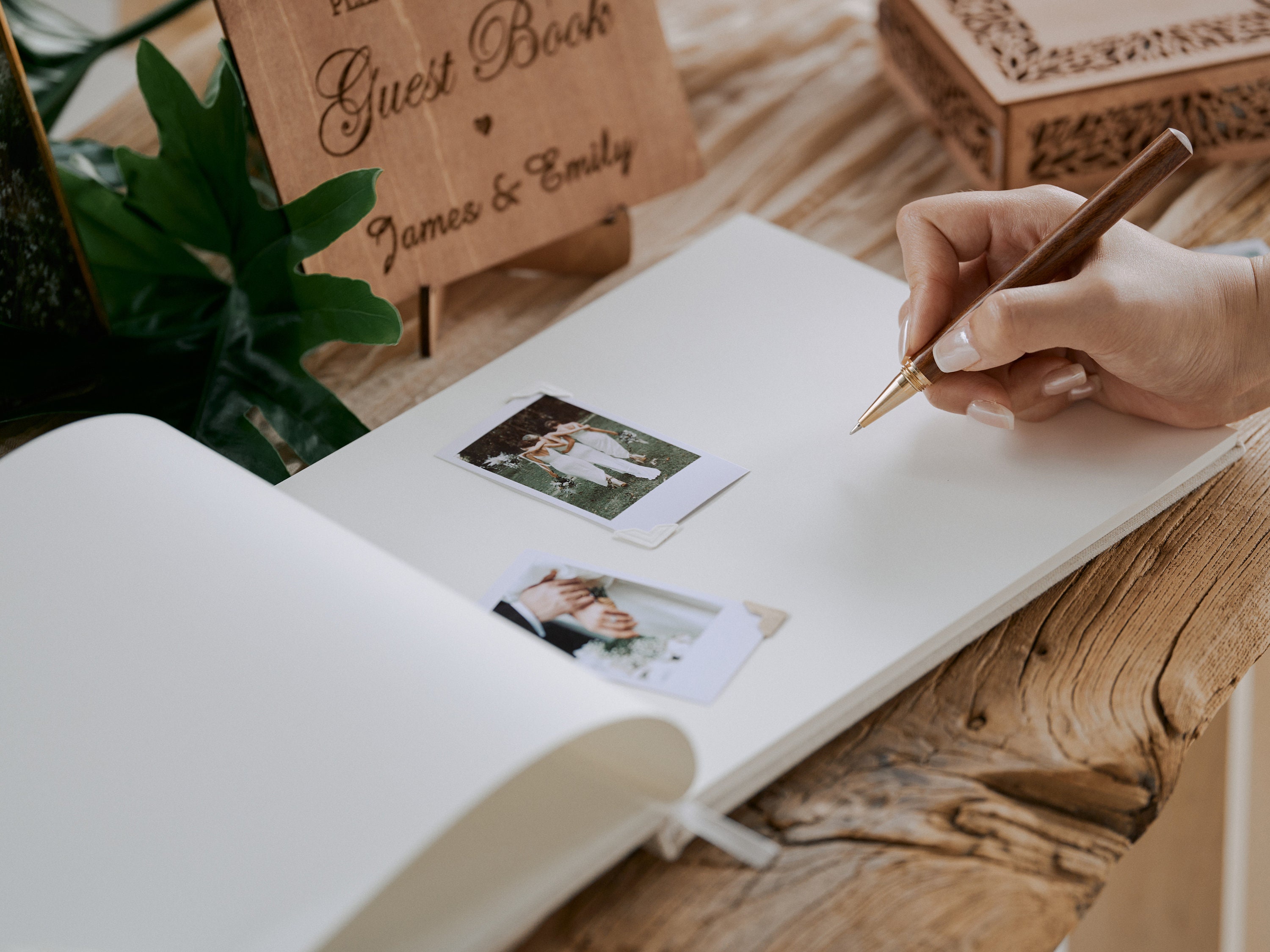 Customized Mori Wedding Guestbook,linen Polaroid Guest Book, Hard Cover