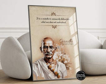 Poster Citation Gandhi "It is a mistake to necessarily believe false...",Téléchargement  poster décoratif yoga motivation inspiration bureau