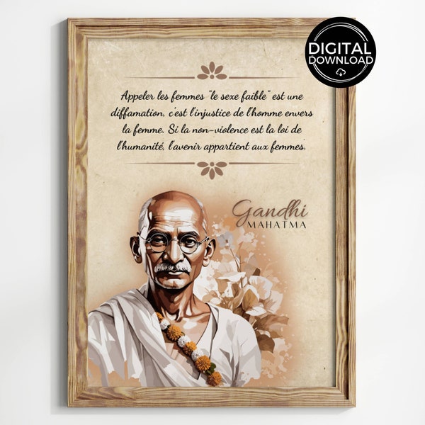 Citation de Gandhi imprimable sur les Femmes - Affiche d'Art Mural Motivante et Féministe - Design Minimaliste pour Décoration Intérieure