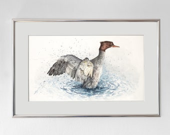 Goosander I Originele aquarel op handgeschept papier I Aquarelverf I Uniek