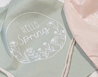 Turnbeutel "Hello Spring" | Stoffbeutel aus 100 % Baumwolle | Gymsac | Frühling