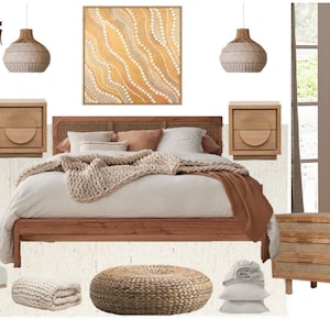 Tablero de ideas Wabi Sabi, dormitorio, diseño de interiores, diseño online, diseño electrónico, decoración, muebles, tapices, concepto de diseño de interiores