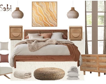Wabi Sabi Mood Board, bedroom, interior design, online design, e-design, decor, furniture, soft furnishings, interior design concept