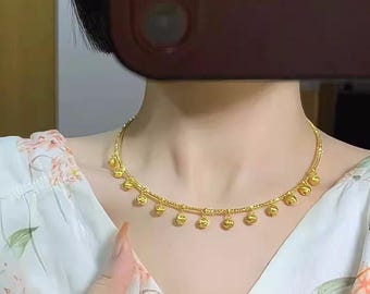 24K Pure Gold, 24K Gold Necklace, Gold Ball Necklace, Pure Gold Necklace, Solid Gold Necklace, Pure Gold Jewelry, Wedding Necklace