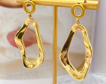 24K Pure Gold, 24K Gold Earrings, Irregular Earrings, Gold Drop Earrings, Gold Statement Earrings, Anniversary Earrings, Solid Gold Earrings