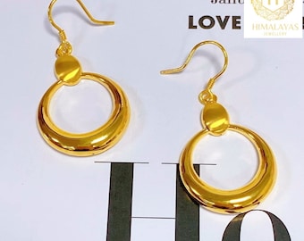 Oro puro 24 carati, orecchini in oro 24 carati, orecchini a cerchio in oro, orecchini Huggies in oro, orecchini Huggies, orecchini per anniversario in oro, orecchini in oro massiccio