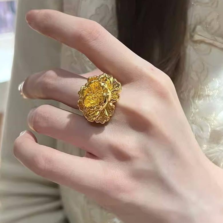 Pure Gold Latest Rings 24K Pure Gold, 24K Gold Ring, Gold Peony Ring, Gold Flower Ring, Pure ...