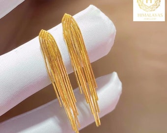 24K Pure Gold, 24K Gold Earrings, Gold Tassel Earrings, Long Tassel Earrings, Gold Long Earrings,Gold Statement Earrings,Solid Gold Earrings