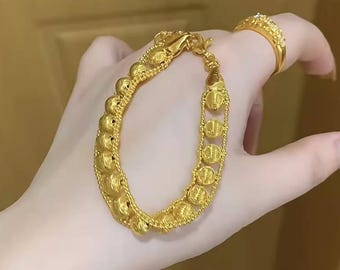 24K reines Gold, 24K Gold Armband, Gold Ball Armband, reines Gold Armband, Armband aus massivem Gold, reiner Goldschmuck, Hochzeit Armband Gold