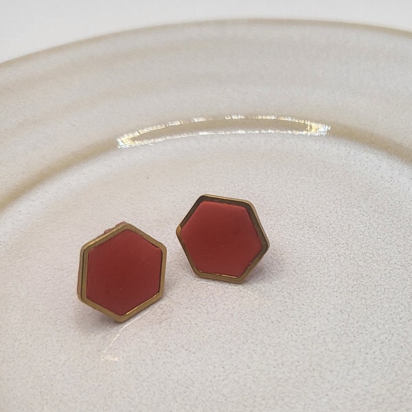 Ohrstecker Rot/Gold Hexagon Art.-Nr.106