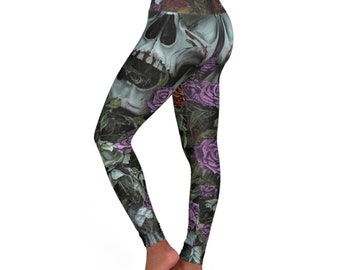 Leggings Rosed Skulls, Vêtements de sport pour femmes, Pantalons de yoga, Leggings de sport, Leggings taille haute, Leggings flatteurs, Leggings pour femme