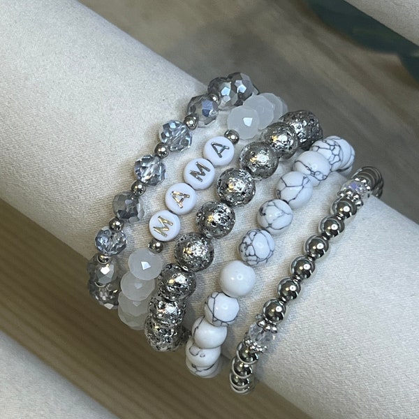 The Marble Mama Bracelet Set, Beaded bracelet set, Stackable bracelet set, Mother’s Day gift, Gifts for her