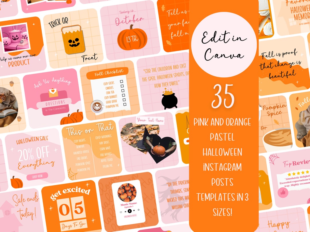 Fall halloween instagram post templates editable in canva pastel