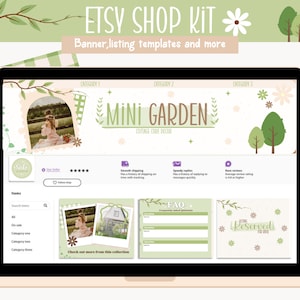 Etsy Shop Branding Kit Bundle, Etsy Banner Templates, Cottage Core Green Shop Design, Editable Templates, Etsy Branding Kit For Etsy Sellers